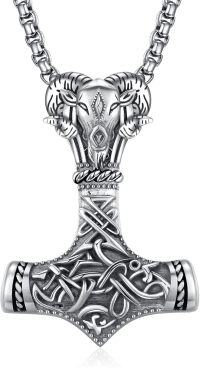 wholesale 925 Sterling Silver Viking Thor's Hammer Mjolnir Pendant Necklaces for Men - Charms & Pendants s-Mjolnir (Goat)