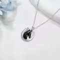 wholesale 925 Sterling Silver Black Horse Head Horseshoe Lucky Charm Pendant Necklace Wholesale for Women-0-4