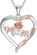 wholesale 925 Sterling Silver Mother's Day Butterfly & Flower Heart Pendant Necklace for Women Gifts-0-0