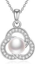 wholesale 925 Sterling Silver Round Freshwater Pearl Cubic Zirconia Circle Pendant Necklace for Women-0-0