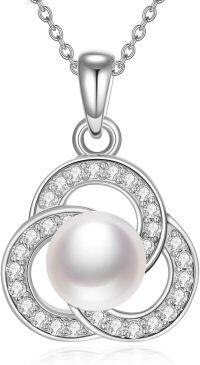 wholesale 925 Sterling Silver Round Freshwater Pearl Cubic Zirconia Circle Pendant Necklace for Women-style2