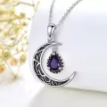 wholesale 925 Sterling Silver Crescent Moon with Amethyst Pendant Necklaces for Women s 45cm Chain Length-0-2