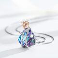 wholesale 925 Sterling Silver Heart-Shaped Pendant with Blue and Purple Crystals & Rose Design Necklace-0-4