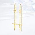wholesale 925 Sterling Silver Cross Heartbeat Threader Drop Earrings for Women Girls Minimalist Religious  4cm Long Gold Tone Hypoallergenic Christian Faith Accessories-0-1
