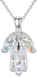 wholesale 925 Sterling Silver Metal Hand Pendant Necklace with Gemstones and Elephant Design-0-0