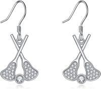wholesale 925 Sterling Silver 925 Sports Lover's Jewelry - Crossed Hockey Stick Dangle Earrings for Women Gifts-Lacrosse earrings