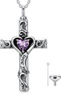wholesale TOUPOP Cross Urn Necklaces For Ashes Birthstone Cremation Jewelry 925 Sterling Silver Cross Memorial Keepsake Jewelry For Women (with Funnel Filler) -0-0