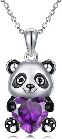 wholesale Metal Stone Panda Heart Pendant Necklace Women s Gift-February