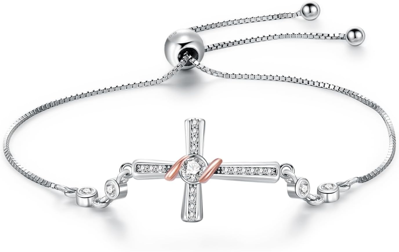 wholesale 925 Sterling Silver Cross CZ Adjustable Bangle Bracelet Gift for Women-0-0