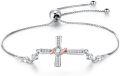 wholesale 925 Sterling Silver & Zircon Cross Bracelet for Women, Teens, Wife, Gift, 9 Inch Chain, 0.8x0.56 Inch Cross, 3mm Stones, Religious Jewelry-0-0