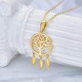 wholesale 14K Gold Tree of Life Dreamcatcher Feather Pendant Necklace for Women-0-3