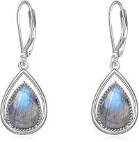 wholesale Sterling Silver Dangle Earrings with Opal Larimar Lapis Sapphire Turquoise Moss Agate Crystal Jewelry Gift for Women-Labradorite