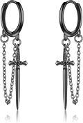 wholesale 925 Sterling Silver Cross Pendant Chain Dangle Drop Earring for Men Women-0-0
