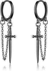 wholesale 925 Sterling Silver Cross Pendant Chain Dangle Drop Earring for Men Women-sword