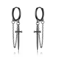 wholesale 925 Sterling Silver Cross Pendant Chain Dangle Drop Earring for Men Women-sword
