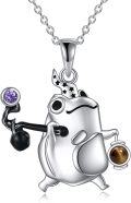 wholesale 925 Sterling Silver Cartoon Animal Pendant Necklace with Purple Crystal and Tiger Eye Stone for Women-0-0
