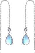 wholesale 925 Sterling Silver Moonstone Threaded Earrings, 14 8mm, White Gold Plated, Gift for Her, Women, Men-0-0
