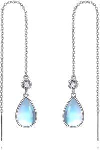 wholesale 925 Sterling Silver Moonstone Threaded Earrings, 14 8mm, White Gold Plated, Gift for Her, Women, Men-moonstone
