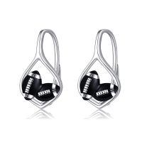 wholesale 925 Sterling Silver Black Rugby Football Clip Earrings Platinum Plated For Women-Football-Football