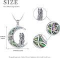 wholesale 925 Sterling Silver Wolf on Crescent Moon with Abalone Shell and Pentagram Pendant Necklaces for Women Girls s 43cm Chain Length-0-3