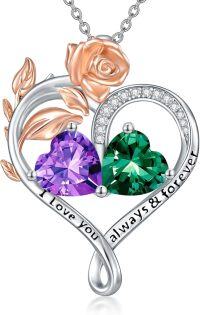 wholesale Sterling Silver Rose Quartz Heart Birthstone Necklace for Women Valentine s Day Gift-02-05-Feb-May Birthstones