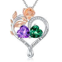 wholesale 925 Sterling Silver Rose Quartz Heart Birthstone Necklace for Women Valentine s Day Gift-02-05-Feb-May Birthstones