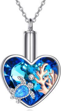 wholesale 925 Sterling Silver Heart Turtle Coral Blue Crystal Keepsake Pendant Necklace for Women-Sea Turtle Urn