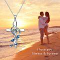 wholesale 925 Sterling Silver 925 Dragonfly & Blue Enamel I Love You Projection Cross Necklace for Women and Girls-0-1