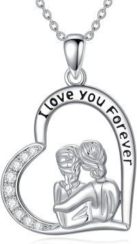 wholesale 925 Sterling Silver Heart Pendant with Love You Forever Inscription and Couple Design - Perfect Gift for Mothers Fathers Daughters Brothers Birthdays Graduations-1 mom daughter