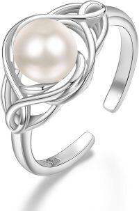 wholesale Sterling Silver Real Natural Freshwater Pearl Adjustable Open Ring for Women-Silver