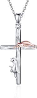 wholesale 925 Sterling Silver Cat Cross Pendant Necklace with Rose Gold Plated Accents - Irish Celtic s for Women and Girls-0-0