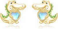 wholesale Gold 925 Sterling Silver Alligator Heart Moonstone Drop Earrings for Women-Gold Alligator Crocodile