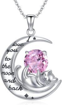 wholesale Sterling Silver White Gold Plated Cat Birthstone Pendant Necklace-10-Oct-Tourmaline