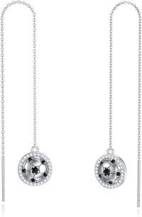 wholesale 925 Sterling Silver Sports Themed Long Threader Earrings with Football Design - Gift Idea for Women-Soccer