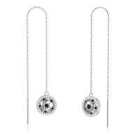 wholesale 925 Sterling Silver Sports Themed Long Threader Earrings with Football Design - Gift Idea for Women-Soccer