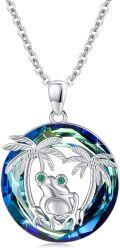 wholesale 925 Sterling Silver Blue Crystal Frog Palm Tree Pendant Necklace-0-0
