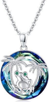 wholesale 925 Sterling Silver Blue Crystal Frog Palm Tree Pendant Necklace-Frog Necklace#1