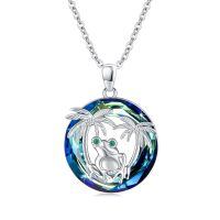 wholesale 925 Sterling Silver Blue Crystal Frog Palm Tree Pendant Necklace-Frog Necklace#1