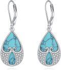 wholesale 925 Sterling Silver Turquoise Teardrop Leverback Earrings with CZ Accents-0-0