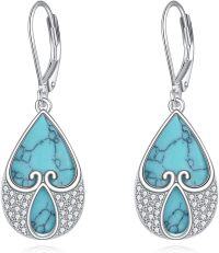 wholesale 925 Sterling Silver Turquoise Teardrop Leverback Earrings with CZ Accents-H-Cubic Zirconia turquoise