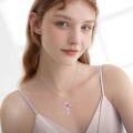 wholesale 925 Sterling Silver Pink Carnation Floral Cross Pendant Necklaces for Women Birthstone s-0-5