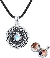wholesale 925 Sterling Silver Moonstone Photo Locket Pendant Necklaces Personalized Gifts for Mom Dad Couples-Sun Locket Only