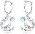 wholesale 925 Sterling Silver Moonstone Celtic Howling Wolf Drop Earrings-0-0
