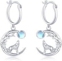 wholesale 925 Sterling Silver Moonstone Celtic Howling Wolf Drop Earrings-A-Tree Wolf