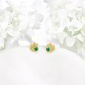wholesale 14K Gold Emerald Green CZ Leaves Stud Earrings for Women-0-2