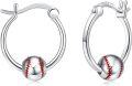 wholesale 925 Sterling Silver Baseball Hoop Earrings for Women Girls Sports s-0-0