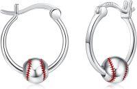 wholesale 925 Sterling Silver Baseball Hoop Earrings for Women Girls Sports s-Baseball