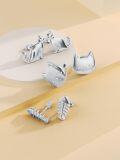 wholesale 925 Sterling Silver Cat & Fishbone Stud Earring Sets for Women (3 pairs)-0-2