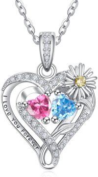 wholesale  Sterling Silver Daisy Heart Birthstone Necklace for Women -10-12-Oct-Dec
