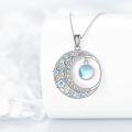 wholesale 925 Sterling Silver Blue Moonstone Crescent & Stars Pendant Necklace-0-1
